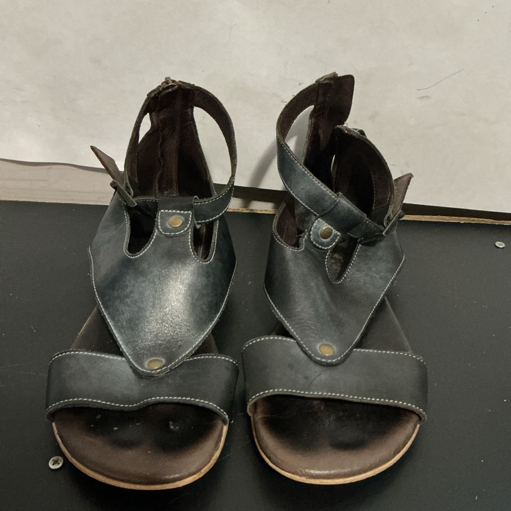 ROAN By Bed|Stu Kit Gladiator Sandal Sz 10 Charcoal Rugged Flat Brass Studs Zip